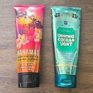Bath & Body Works Body Cream Bundle Christmas Cocoa & Mint, Bahamas Passionfruit